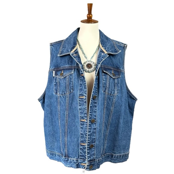 Vintage Eddie Bauer Womens 3X Denim Jean Vest Button Up 100% Cotton Y2K Casual - Picture 1 of 10